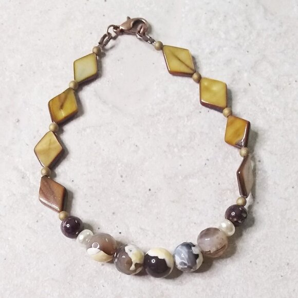 2 Bracelets! Neutral Color Scheme! Semi Precious Beads! Classy & Chic + Elegant! - Picture 10 of 13